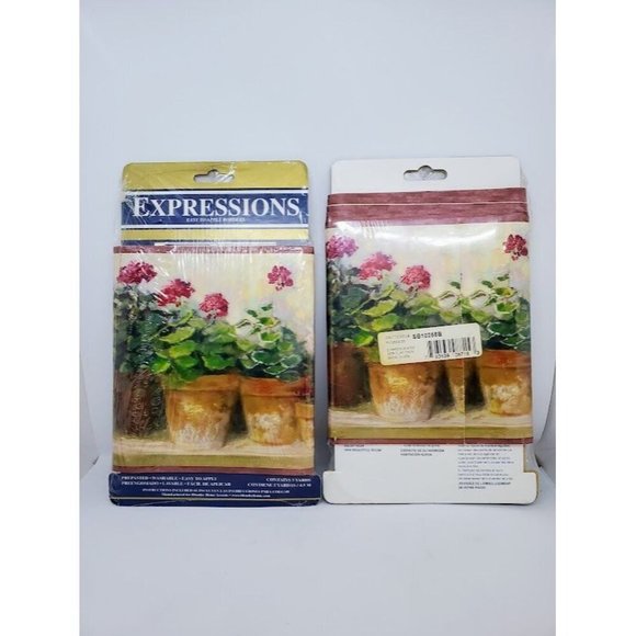 Vintage Expressions Easy-To-Apply Pre-Glued Wallpaper Border w/ Red Geraniums - Picture 1 of 3